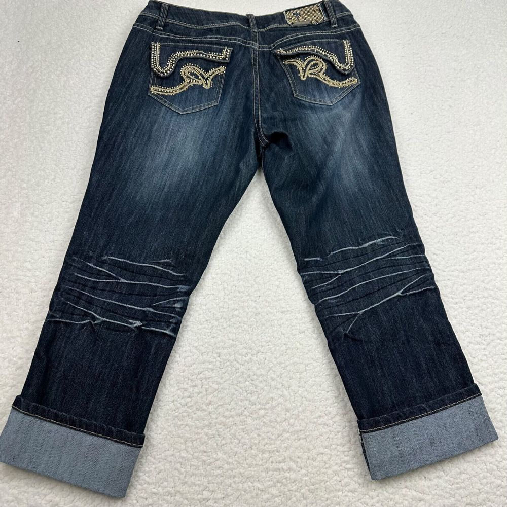 Rocawear Jeans Women's 11 Cuffed Cropped (30X23)‎ Gold Studded Embellished Dark